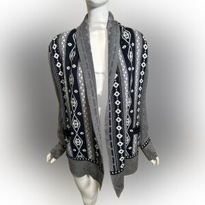 Everly Cardigan Aztec Style Print Navy Blue White - Womens Small